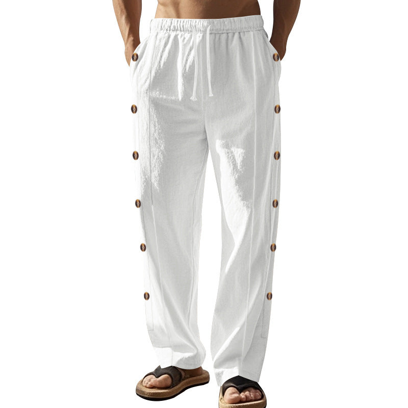 Men's casual beach pants with side button details and elastic waistband Chic and Style