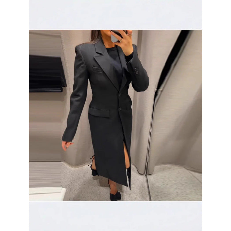 Dames élégant long blazer avec silhouette étroite et détails classiques Chic und Stil