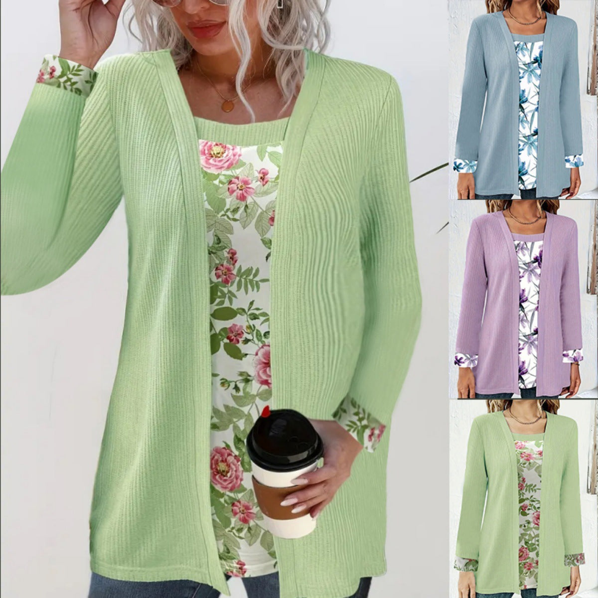 Dames cardigan décontracté avec doublure florale et manches longues Chic und Stil