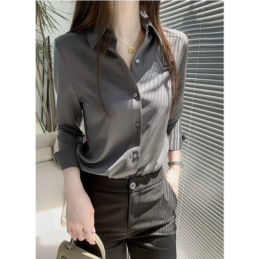 Blouse Satin Boutonnée Femme Chic und Stil