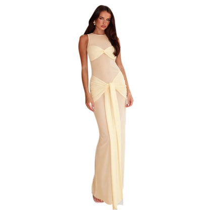 Robe maxi en mesh transparent pour femme avec détail avant torsadé Chic und Stil