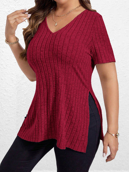 Dames haut décontracté à col en V avec motif en côtes texturé Chic und Stil