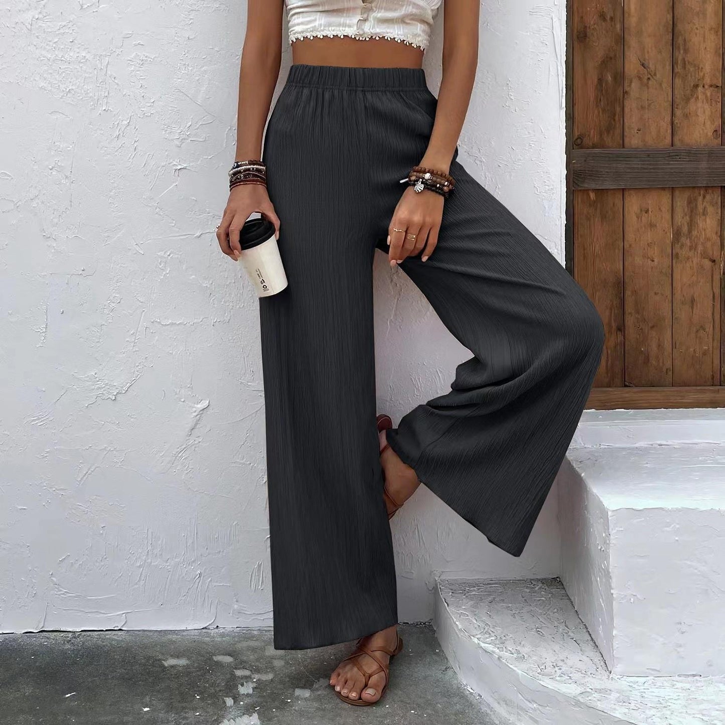 Wide pleated pants for women with elastic waist and elegant drape Chic and Style