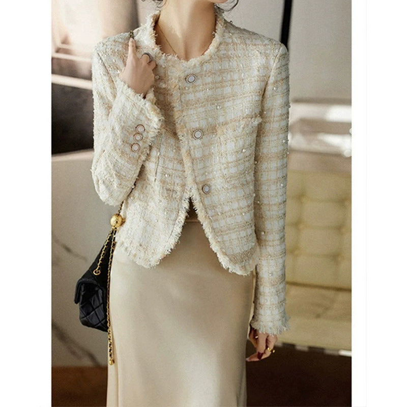 Veste en tweed bouclé pour femmes avec des détails de boutons chics Chic und Stil