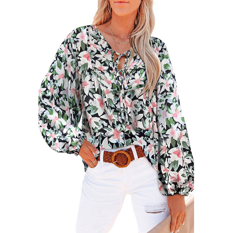 Blouse Femme Décontractée avec Imprimé Floral et Manches Volants Chic und Stil