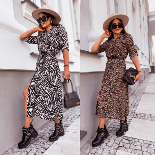Robe chemise chic à imprimé animal pour femmes Chic und Stil