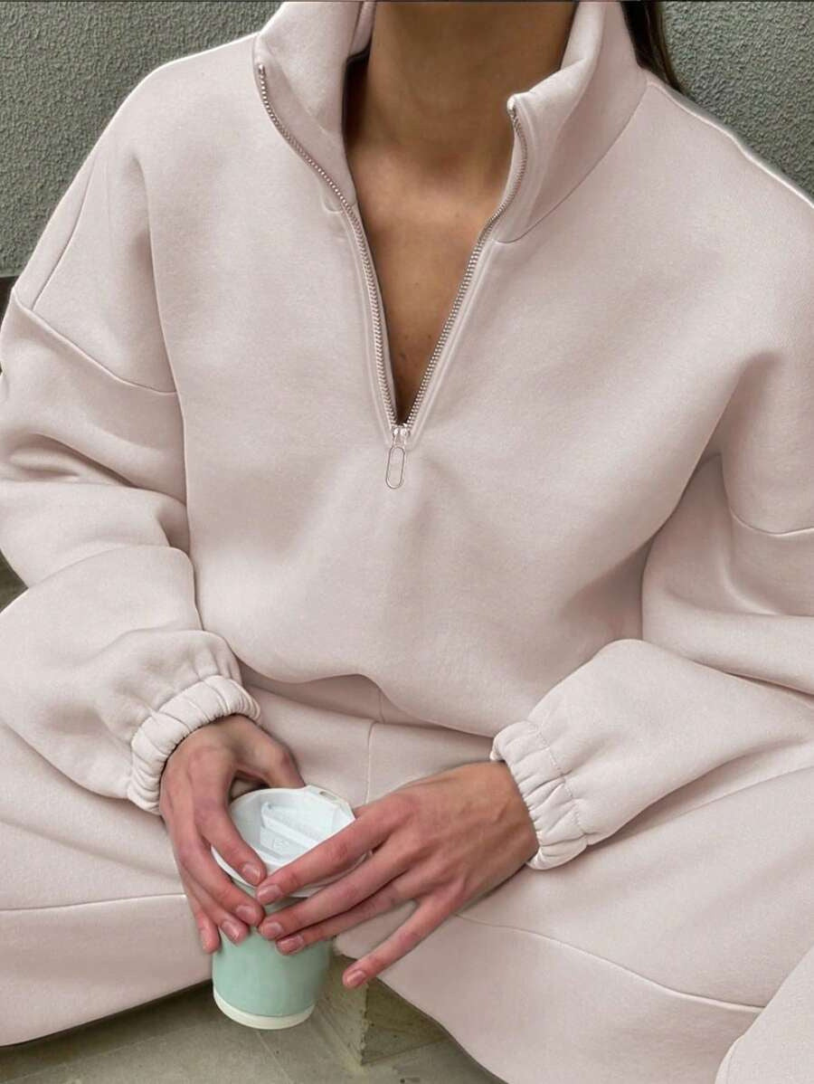 Dame hoodie en polaire avec demi-zip Chic und Stil