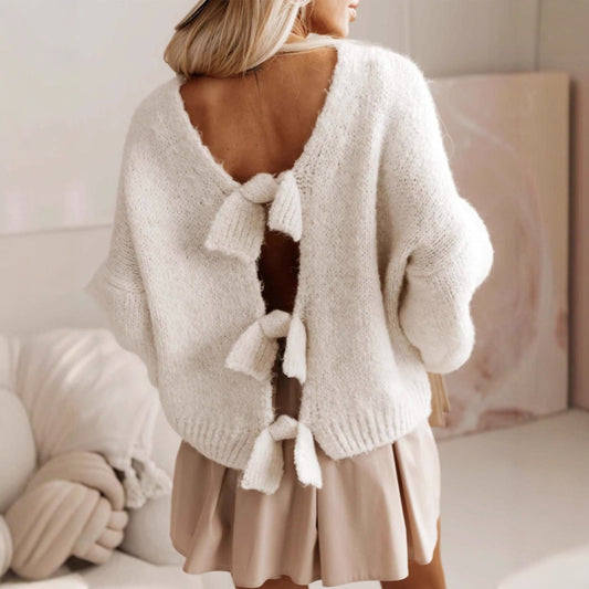 Pull en tricot décontracté pour femme avec découpe profonde dans le dos et détails de nœud Chic und Stil