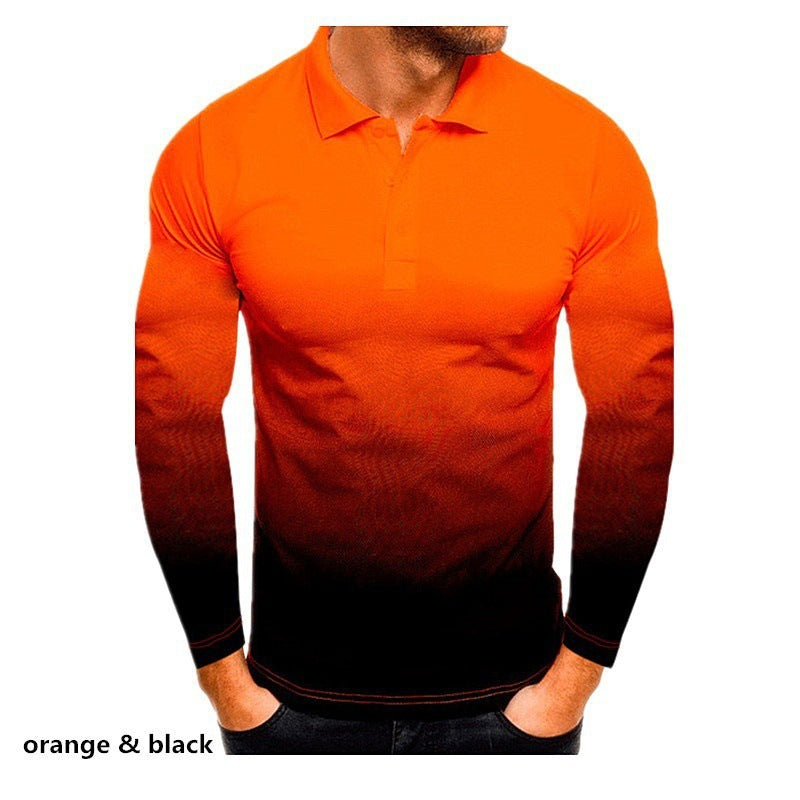 Men's long sleeve polo with a modern gradient of colors and performance material Chic and Style