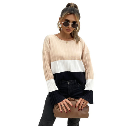 Pull en tricot à la mode pour femmes avec un design de blocs de couleurs harmonieux et des manches larges Chic und Stil