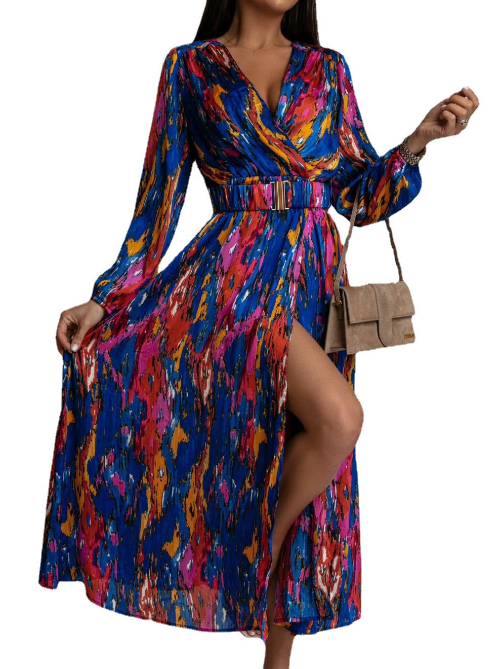 Robe maxi à imprimé vif pour femmes avec ceinture à nouer soi-même Chic und Stil