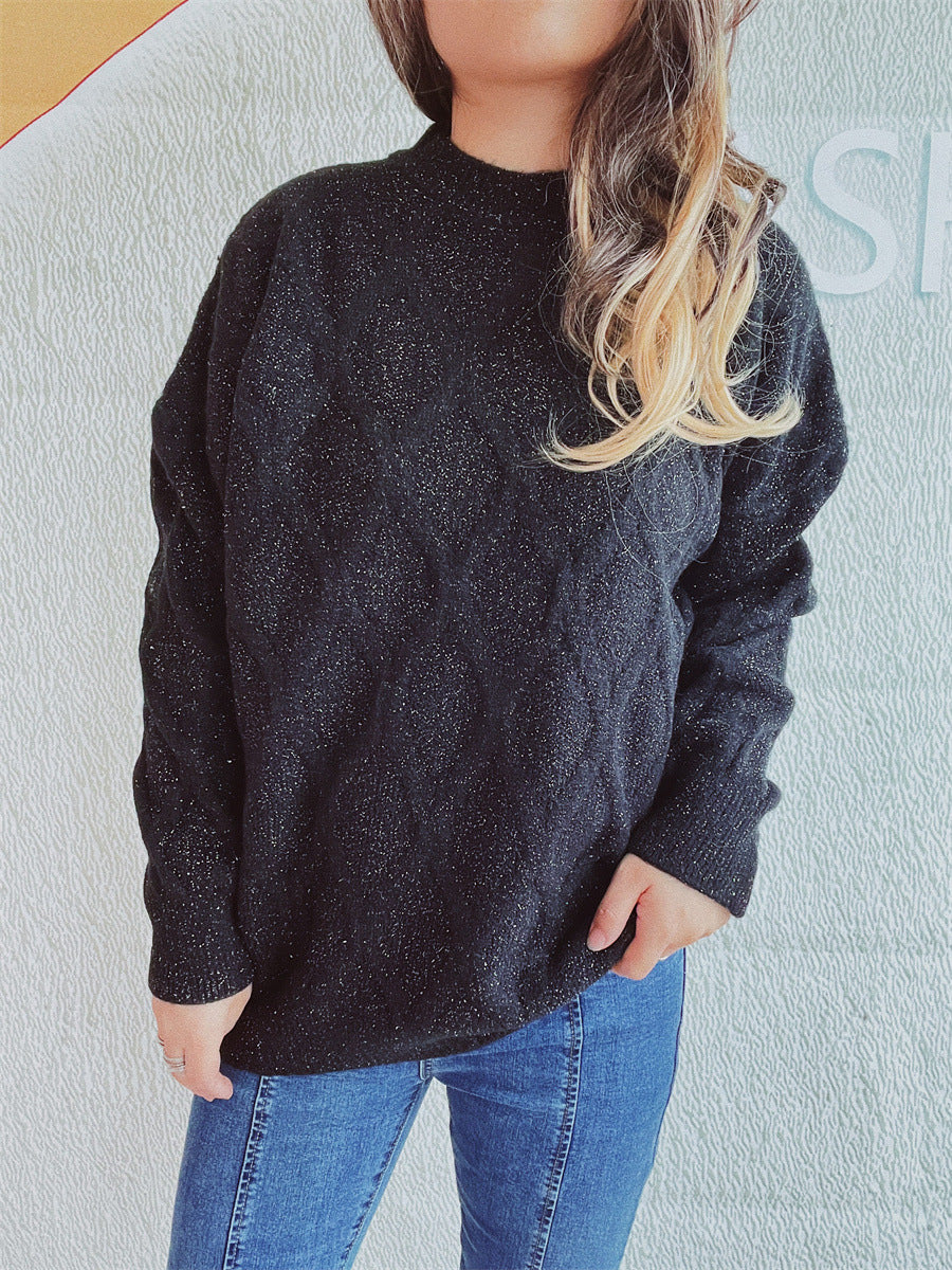 Pull en grosse maille pour dames avec un élégant motif en losange et des manches volumineuses Chic und Stil