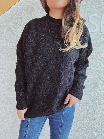 Pull en grosse maille pour dames avec un élégant motif en losange et des manches volumineuses Chic und Stil