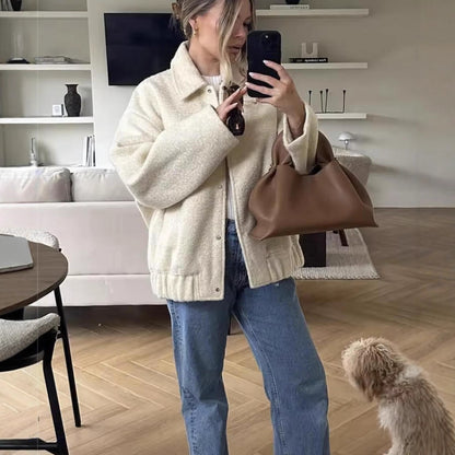 Dames confortable veste oversize en matériau teddy de haute qualité Chic und Stil