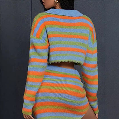 Dames cropped tricot pull avec fermeture éclair et motif rayé coloré Chic und Stil