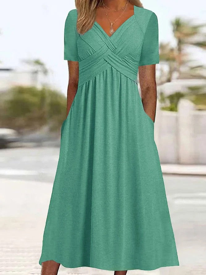 Robe maxi femme avec décolleté en V élégant et poches pratiques Chic und Stil