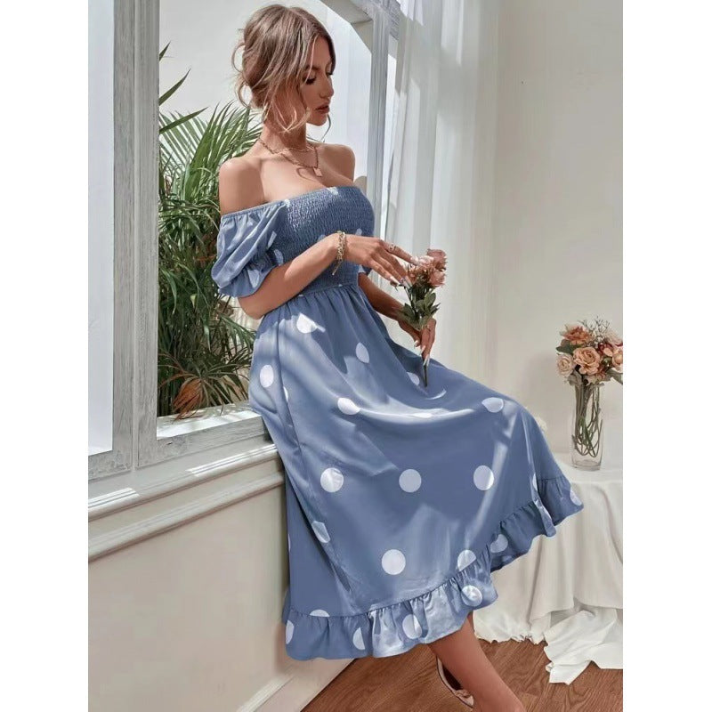 Robe midi à manches bouffantes à pois pour dames Chic und Stil