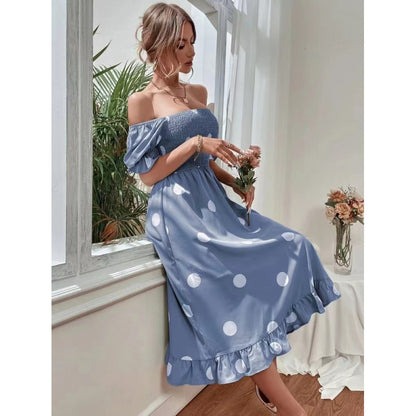 Robe midi à manches bouffantes à pois pour dames Chic und Stil