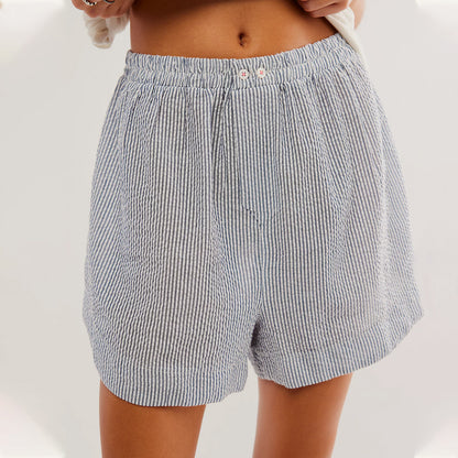 Chic and Style Women's Leisure Pants with Elastic Waist and Fine Striped Pattern