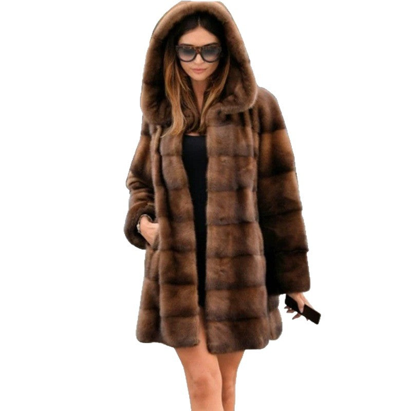 Ladies Faux Fur Coat with Hood and Cozy Lining Chic and Style