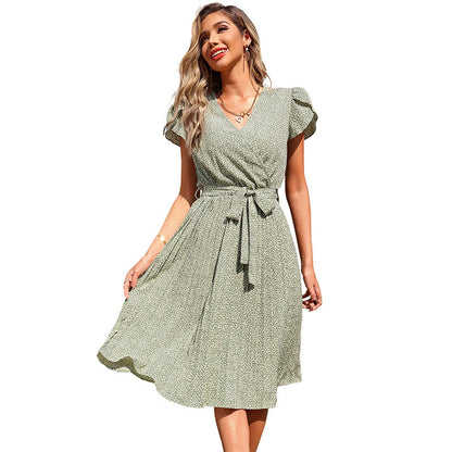 Robe portefeuille plissée pour femmes avec détail à la taille