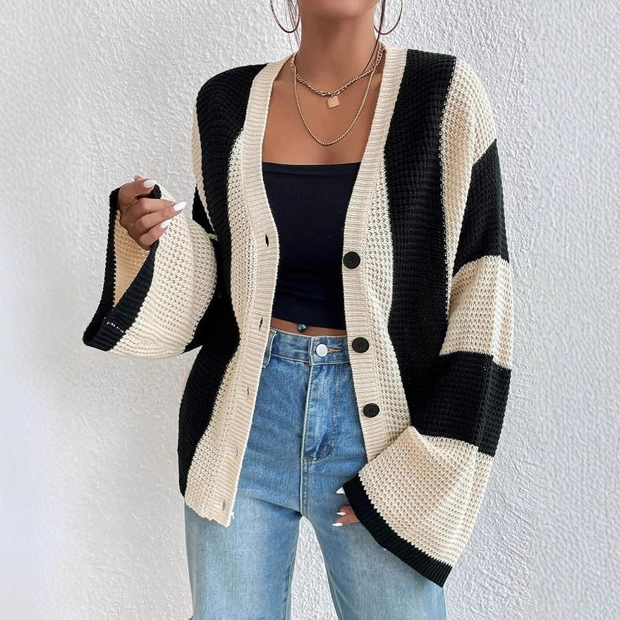 Dames cardigan stylé avec larges rayures bloc Chic und Stil