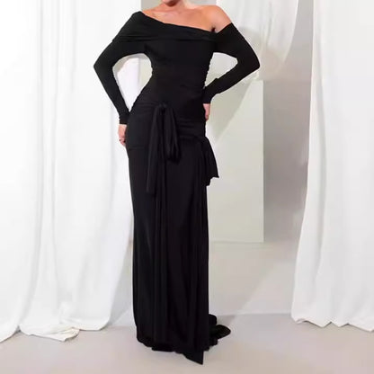 Dames élégant maxi robe avec détails volants et décolleté off-épaule Chic und Stil