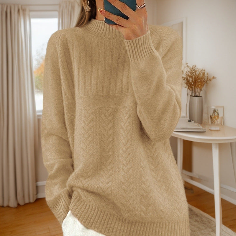 Pull en tricot pour femmes avec motif torsadé créatif et col montant Chic und Stil