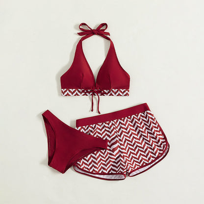 Dames Ensemble de bikini à halter élégant avec shorts imprimés Chic und Stil