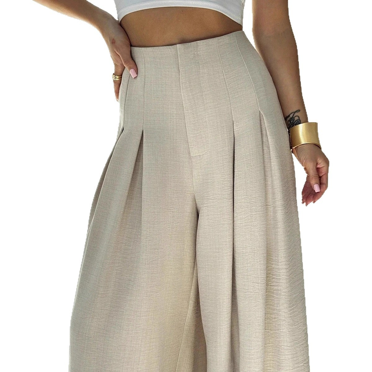 Wide palazzo pants for women with elegant pleats and high waist Chic and Style