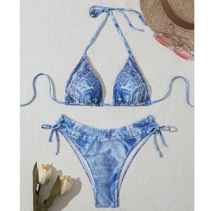 Bikini triangle femme avec un design de volants décoratifs et des liens ajustables Chic und Stil