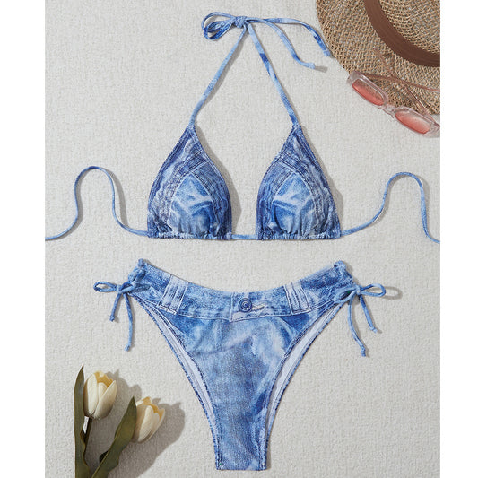 Bikini triangle femme avec un design de volants décoratifs et des liens ajustables Chic und Stil