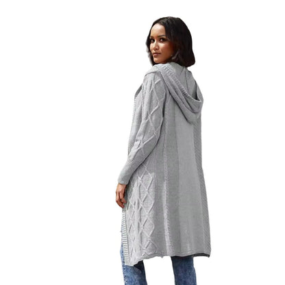 Dames pull-over en grosse maille avec design élégant à capuche et motif structuré Chic und Still