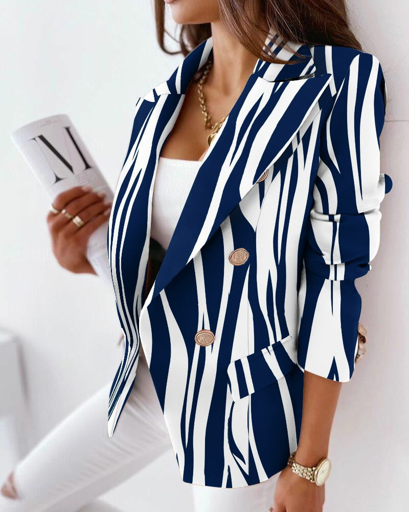 Blazer féminin à la mode avec motif zèbre et double rangée de boutons Chic und Stil