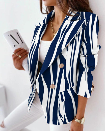 Blazer féminin à la mode avec motif zèbre et double rangée de boutons Chic und Stil