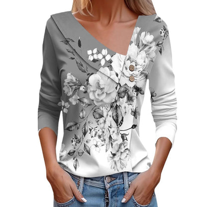 Chemisier dames avec application florale et détails de boutons modernes Chic und Stil