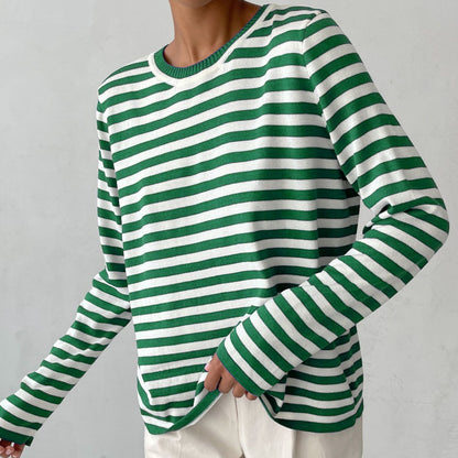Femme pull à manches longues rayé avec col rond et coupe large Chic und Stil