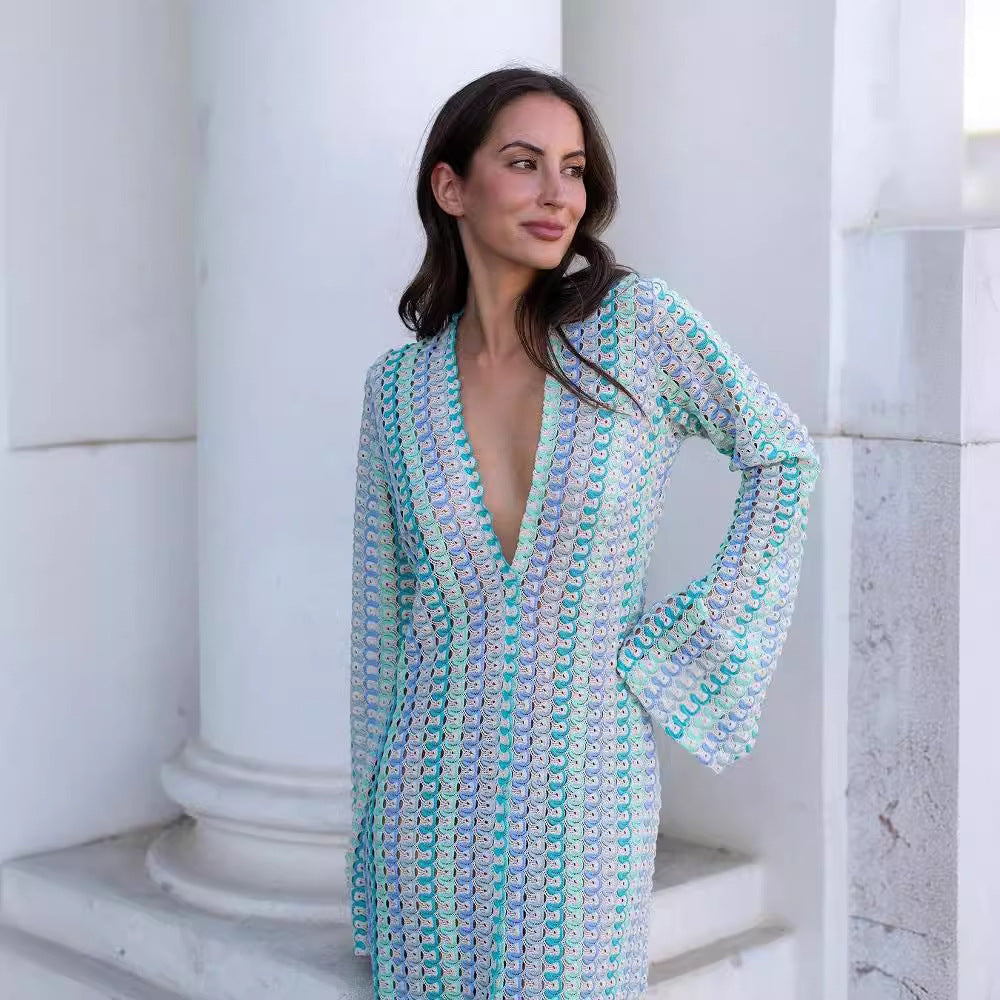 Robe maxi élégante pour femmes avec décolleté en V profond et manches larges Chic und Stil