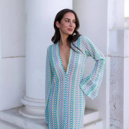 Robe maxi élégante pour femmes avec décolleté en V profond et manches larges Chic und Stil