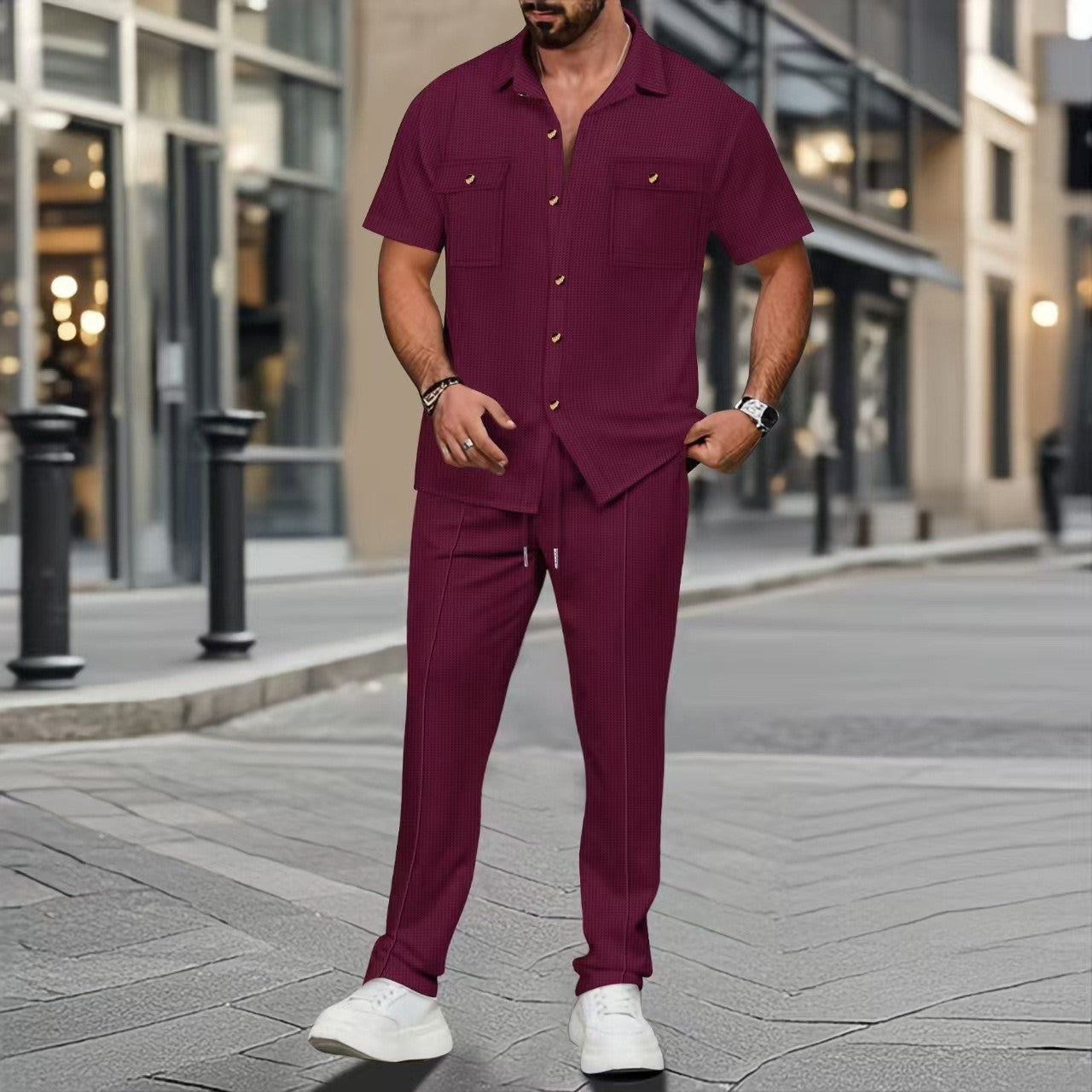 Costume de loisirs à la mode pour hommes avec motif à rayures et poches pratiques Chic und Stil
