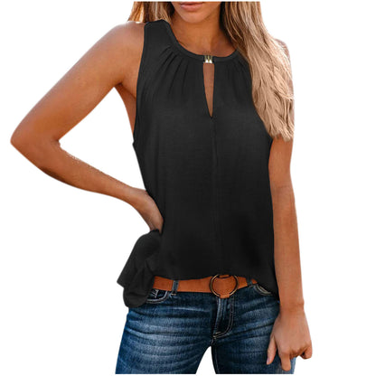 Robe élégante sans manches pour femmes avec décolleté décoratif et plis Chic und Stil