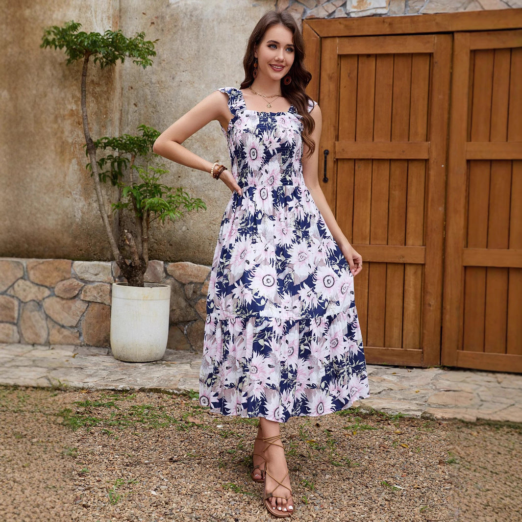Dames Fleurs Ruffle Maxi Robe Chic und Stil