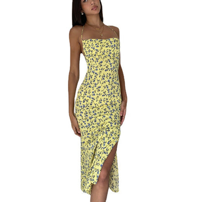 Women's midi dress with floral pattern and slit Chic und Stil