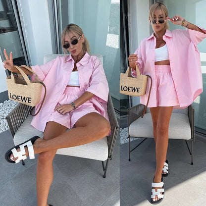 Ensemble de blouse à manches courtes décontractée et de shorts pour femmes Chic und Stil