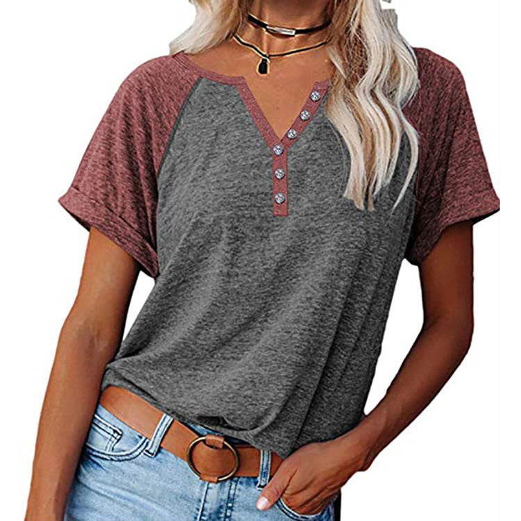 T-shirt femme style raglan avec détails de boutons décoratifs et coupe décontractée Chic und Stil
