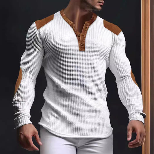 Chemise Henley à manches longues pour hommes avec tissu texturé et détails contrastants Chic und Stil