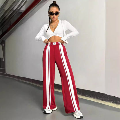 Chic and Style striped decoration wide sporty pants for ladies
