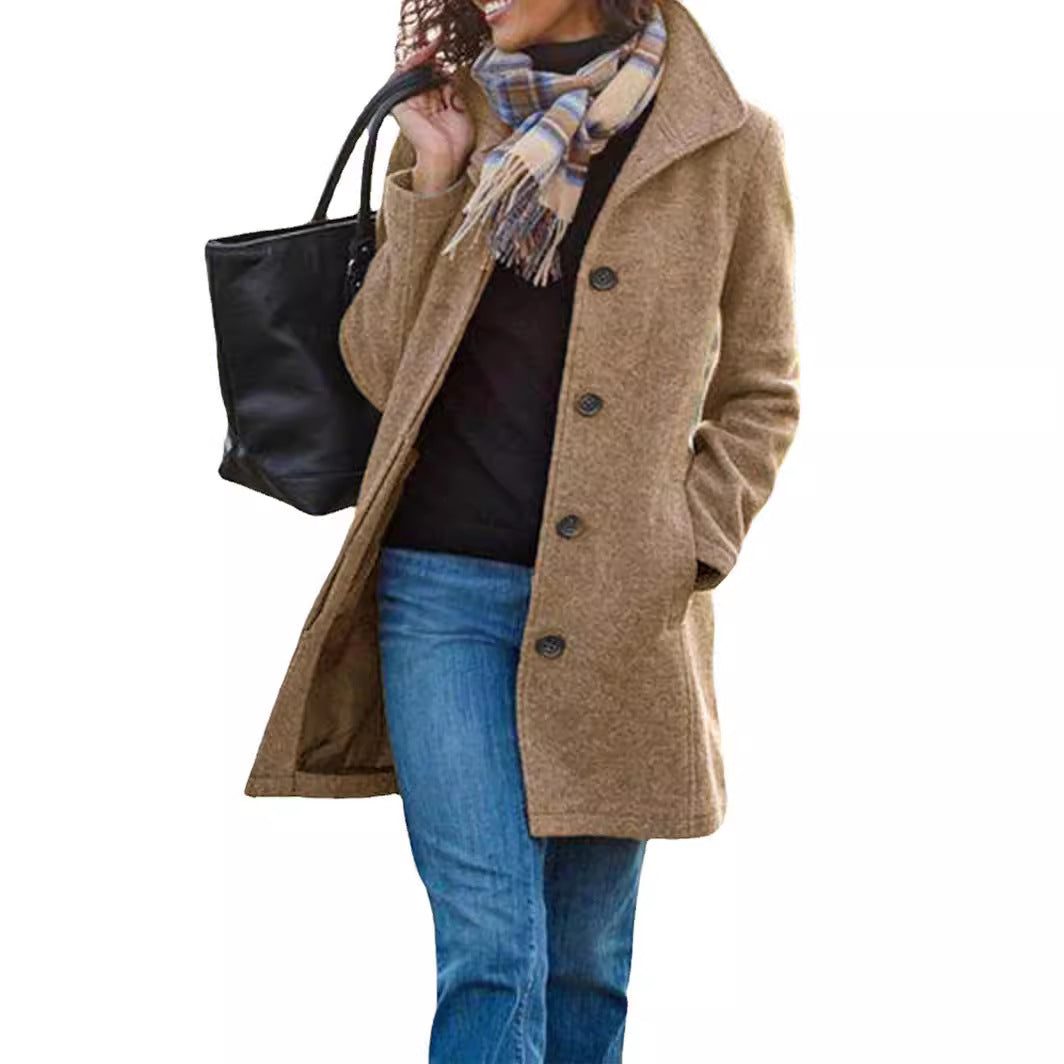 Dames élégant manteau en laine avec poches pratiques et revers classique Chic und Stil