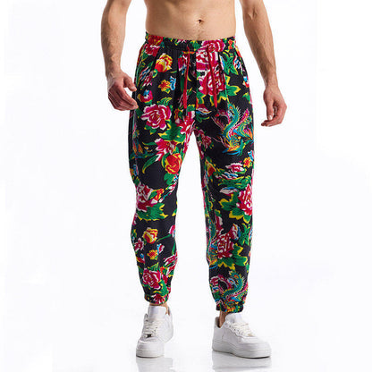 Casual Harem Pants for Men with Colorful Floral Print and Elastic Chic and Style