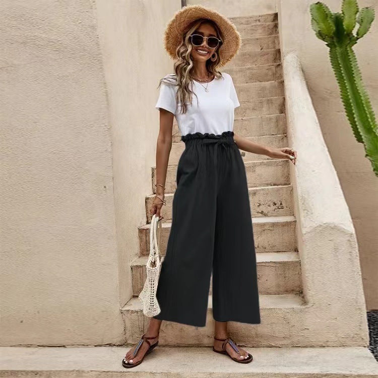 Ladies Elegant Culotte Pants with Chic Elastic Waist
